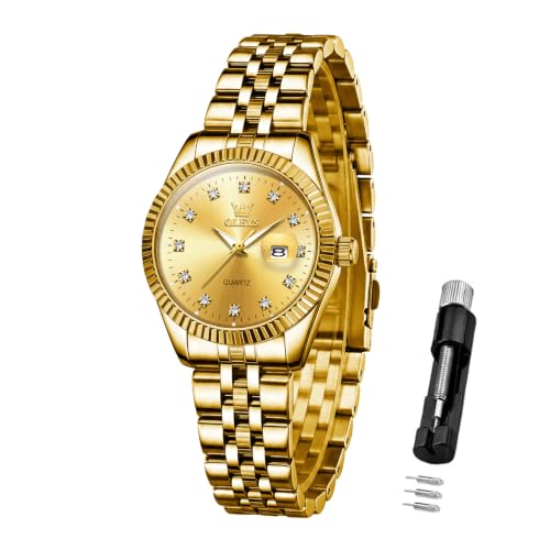 OLEVS Gold Watches for Women Luxury Stainless Steel Womens Watch Fancy Water Resistance Ladies Watches for Small Wrist Classic Three Hands Analog Quartz Silver Watch for Women Reloj de Mujer - image 1