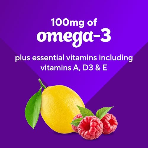 Image of Vitafusion Omega-3 Gummy Vitamins, Berry Lemonade Flavored, Heart Health Vitamins(1) With Omega 3 EPA /DHA and Vitamins A, C, D and E, America's Number 1 Vitamin Brand, 60 Day Supply, 120 Count | Blend of EPA, DHA & ALA | for Women & Men | Raspberry Lemonade Flavor | Gluten-Free Supplement