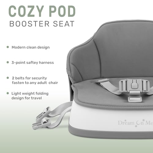 Dream On Me Cozy Pod Baby Booster Seat for 6–36 Months, Portable Travel Booster Chair with 3-Point Safety Harness & 2 Fixing Belts, for Table & Dining, Lightweight Foldable & Easy to Carry - Gray by Dream On Me - Image 3