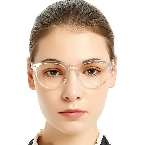 Image of MARE AZZURO Blue Light Blocking Reading Glasses Women Round Computer Readers 0 1.0 1.25 1.5 1.75 2.0 2.25 2.5 2.75 3.0 3.5 4.0 5.0 6.0 (Transparent, 600)