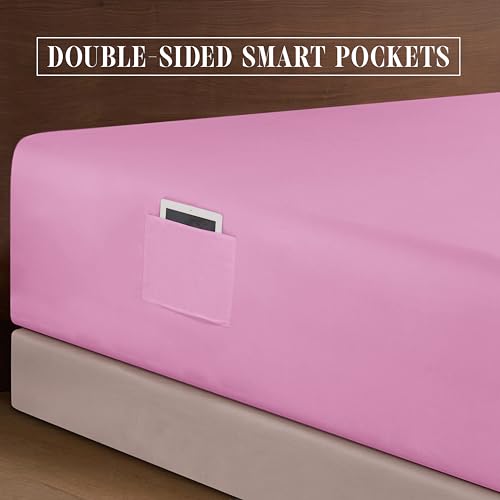 Elegant Comfort Luxury 1500 Premium Hotel Quality Microfiber 4-Piece Sheet Set- Soft, All Around Elastic 18-24 Inches Deep Fitted Sheet - Extra Deep Pocket Sheets, King, Light Pink