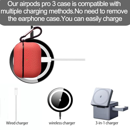 Image of for Leather AirPods Pro 3 Case 2025|Cute Hard Air Pods Pro 3 Case (Model A2700 /A2931)|with Keychain|Retro Airpod 3 Pro Cases for Man Women(Orange)