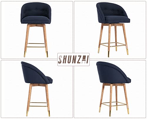 Shunzhi Swivel Bar Stools Set Of 3 Modern Counter Height Tufted Stools 360 Degree Bar Stools With Wing-Back And Wooden Legs 26 Inches Linen Dining Stools For Kitchen Island/Bar/Dining Room, Navy Blue #TOP3