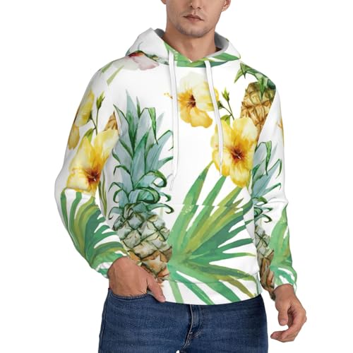 Pull à capuche homme ananas tropical avec cordon réglable au style décontracté