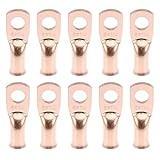 X AUTOHAUX 10pcs 8 AWG-1/4 Car Battery Cable Ends Tubular Ring Terminals Closed End Crimp Connectors Copper Tone