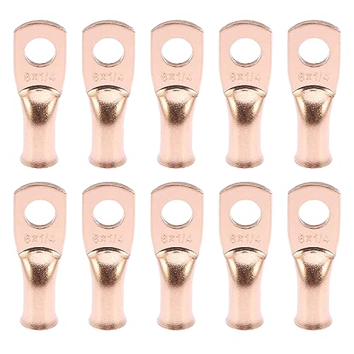 X AUTOHAUX 10pcs 8 AWG-1/4 Car Battery Cable Ends Tubular Ring Terminals Closed End Crimp Connectors Copper Tone