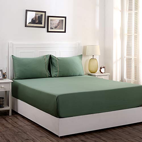 Image of Maspar Viola 100% Cotton Bed Sheet Set, Bed Sheet (152 x 224 cm) with Two Pillow Covers(50 x 75 cm), Single, Green