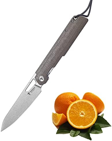 SHOOZIZ Folding Paring Knife - 3.8 Inch - XUN Series 119-D2 Steel - inen Mikta Handle - Japanese-style -Outdoor camping pocket vegetable cooking kitchen Utility knife