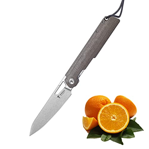 Shooziz Folding Paring Knife - 3.8 Inch - Xun Series 119-D2 Steel - Inen Mikta Handle - Japanese-Style -Outdoor Camping Pocket Vegetable Cooking Kitchen Utility Knife #TOP3