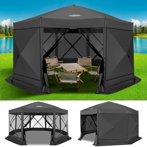 Image of COBIZI 15x15 FT Pop Up Gazebo, Canopy Tent, Large Gazebos On Clearance with Sidewalls, Screened in Gazebo,carpas para Patio,Portable Screen Tents for 12-15 Persons Outdoor Camping, Backyard, Brown