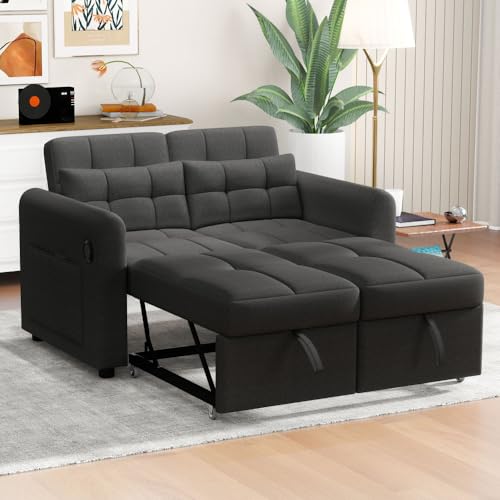 Vepssder Sofá cama de 2 plazas con USB, sofá de 2 plazas, 3 en 1, con función de cama, bolsillos en los reposabrazos, cojines, sofá extraíble, respaldo ajustable, para salones, dormitorios