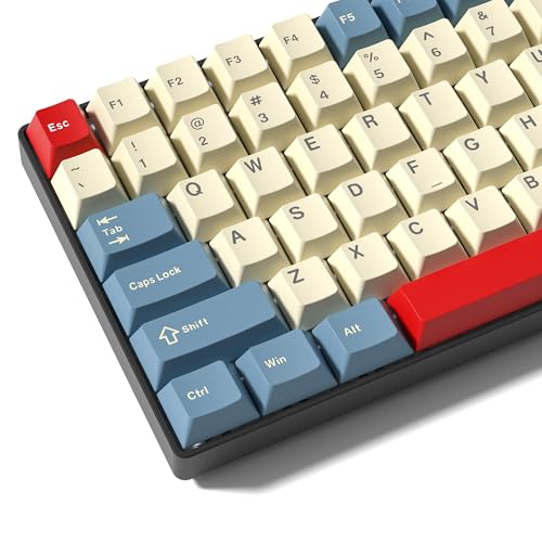 Klymra PBT Keycaps Set, Doubleshot 137 Key Caps,Cherry Profile Custom Keycap for 61/64/68/84/87/100/104/108 Mechanical Keyboard, Compatiability for 60 65 75 100 Percent Keyboads (White Blue Red)