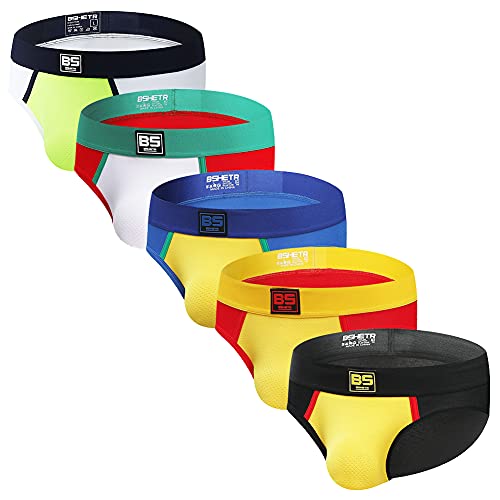 BSHETR Lot de 5 Slips pour Homme en Coton évacuant l'humidité Couleur contrastée Taille Basse (026, XL)
