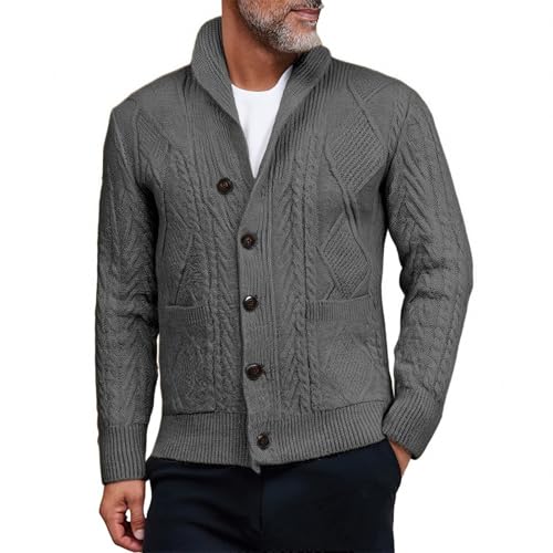 ADHOWBEW Men's Cardigan Sweaters Warm Shawl Collar Fall Long Sleeve Winter Knitted V Neck Button Down with Pockets Coat2