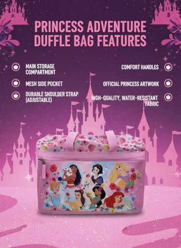 Image of Disney Princess Kids Duffle Bag 16.5 inch - Travel & Sports Bag with Zipper Pocket, Mesh Side Pockets & Shoulder Strap