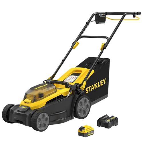 STANLEY V20 Cortacésped sin escobillas de 34 cm, incluye batería de iones de litio de 4 Ah y cargador de 2 A, 18 V, SCMWP3401M1-QW