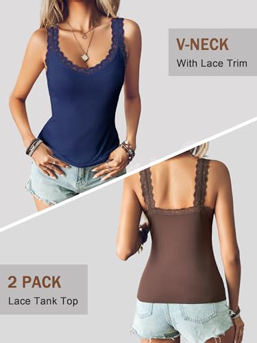 Image of Ibeauti 2 Pack Lace Camisole Tank Tops for Women Sleeveless Summer Going Out Tops Ribbed Cami Undershirts