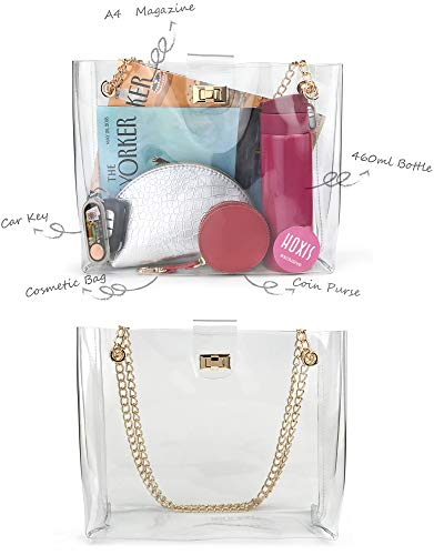 Image of Multifunction Clear Chain Tote with Turn Lock Womens Shoulder Handbag
