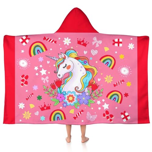 sdhinlwo Kids Hooded Bath Towel 30x50 Inch Pink Unicorn Beach Towel Girls