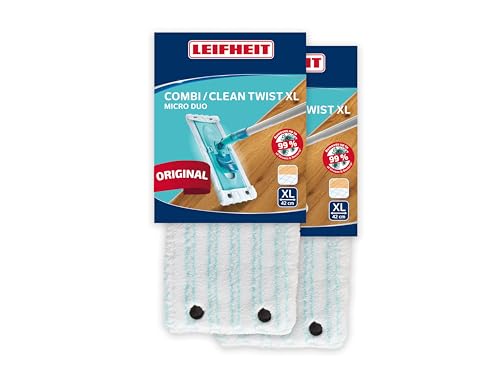 Leifheit Lot de 2 Housses Clean Twist ou Combi XL Micro Duo, Housse de Rechange en Microfibres pour Balai à Plat Combi, Housse nettoyante et absorbante pour...