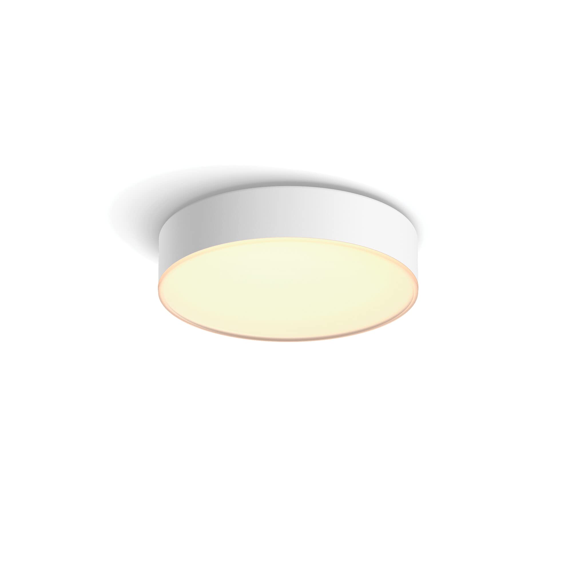 Philips Hue White Ambiance Enrave Deckenleuchte S (1.220 lm) inkl. Dimmschalter, dimmbare Deckenlampe für das Hue Lichtsystem mit allen Weißtönen, smarte Lichtsteuerung über Sprache und App, weiß