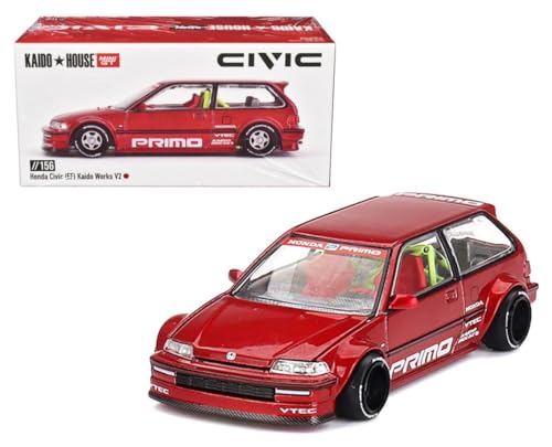 Diecast Model Car Compatible with Kaido House x Mini GT 1:64 Honda Civic (EF) Kaido Works V2 (Red) Limited Edition KHMG156