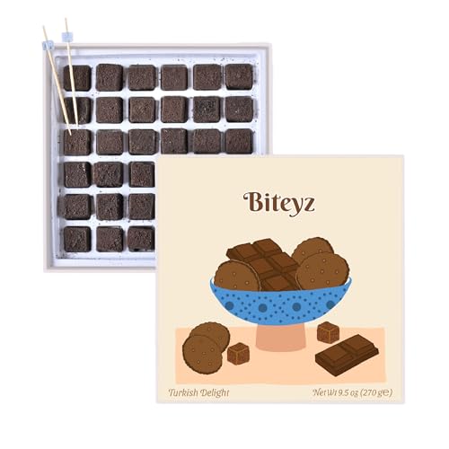 Image of Biteyz Brownie Turkish Delight, Candy Gift Box - Gourmet Treats, Chocolate Flavored Turkish Delight Coated with Chocolate Cookie Crumbs, 36 Pieces of Luxury Handmade Snacks
