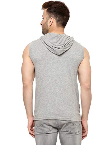 Image of GRITSTONES Men's Cotton Hooded Sleeveless Grey Melange /Black Cotton T-Shirt