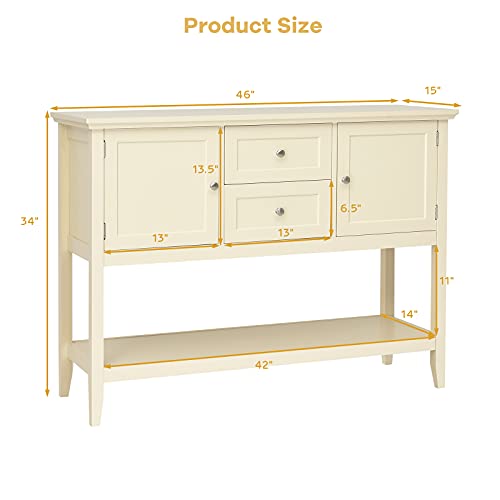 Petsite Sideboard Buffet Cabinet With Storage, Drawers & Open Shelf, Wood Accent Cupboard Console Table For Home Kitchen, Living Room, Hallway #TOP4