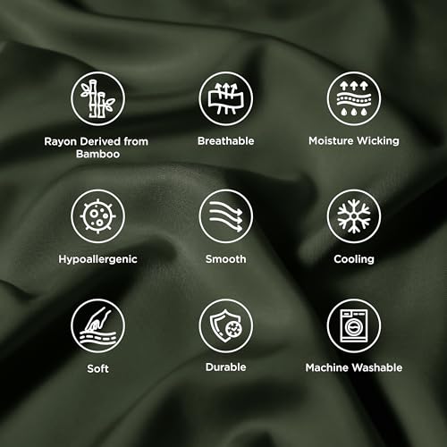 Image of Bedsure Olive Green Pillow Cases Queen Set of 2, Rayon Derived from Bamboo | Cooling Pillowcases, Similar to Silk Pillow Case Covers with Envelope Closure, PureWoven Bedding Gift, 20x30 Inches