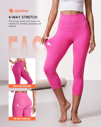Image of GAYHAY High Waisted Capri Leggings for Women - Soft Slim Yoga Pants for Running Cycling Workout