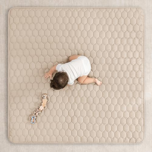Comfy Cubs Kids Play Mat, Square 143 x 143 cm - 0+ Months, Soft Baby Mat with Non-Slip Bottom - Safe, Plush Quilted Surface for Kids Playtime, Tummy Time, and Comfort - Sand by Comfy Cubs - Image 2