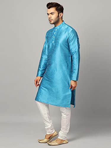 Image of Uri and MacKenzie Banarasi Dupion Silk Solid Kurta Churidar Pyjama Set for Men