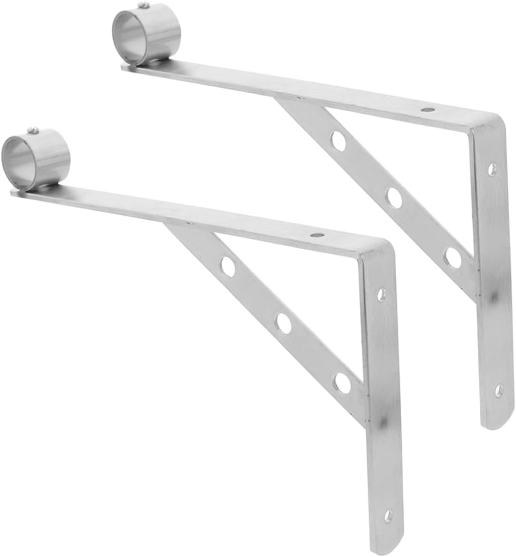 NUOBESTY 2pcs Side Wall Clothes Rack Shelving Rod Bracket Wall Mounted Shelf Bracket Heavy Duty Shelving Bracket Wall Mounted Shelving Brace Heavy Duty Rod Holder Silver Stainless Steel