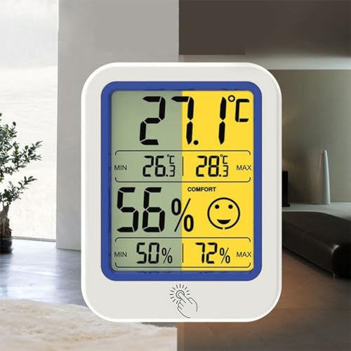 Termómetro digital e higrómetro con iconos de nivel de comodidad, actualizaciones rápidas, pantalla Celsius y Fahrenheit, soporte magnético o de soporte para el hogar y la oficina