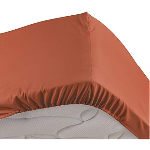 Douceur d'Intérieur Double Fitted Sheet, Cotton, Terracotta, 140 x 190 CM Cover