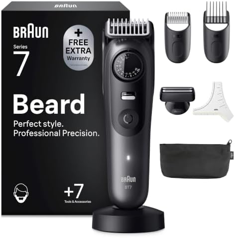 Braun Barttrimmer Series 7, Kabelloser Bartschneider Herren, BT7525, Grau | Bart Rasierer mit 40 Längen, Trimmer mit 120 Min. Akku, Wasserdicht, Inkl. 7 Zubehörteilen Und Ultrascha