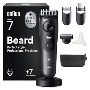Braun Barttrimmer Series 7, Kabelloser Bartschneider Herren, BT7525, Grau