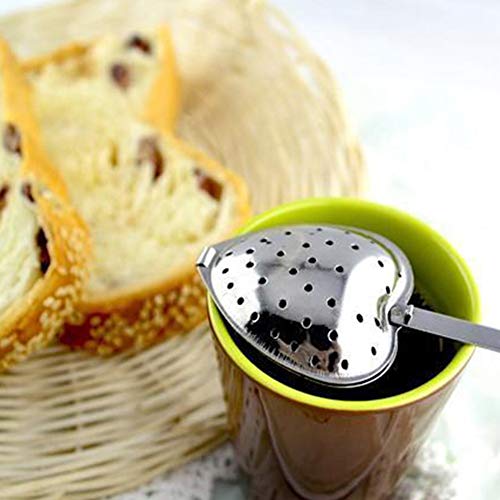 guohanfsh Filtro de chá com cabo longo em malha de aço inoxidável em forma de coração, 1 colher de i