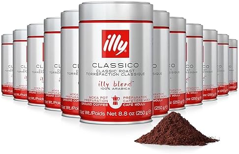 illy Ground Moka Coffee, Classico Medium Roast, 8.8oz, 12 Pack