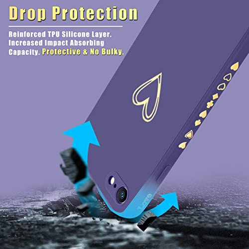 Teageo For Iphone Se 2022, Se 2020, Iphone 7, Iphone 8 Case For Women Girls, Cute Luxury Heart Phone Case [Soft Anti-Scratch Full Camera Lens Protection] Silicone Girly Shockproof Case-Navy Purple #TOP3