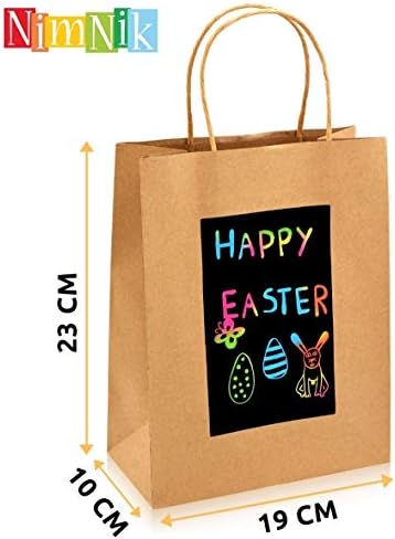 NimNik Craft Gift Bags Medium - [12 pack] 24 x 19 x 10 cm Scratch Art Shopping Paper Bag, Party Birthday Gift Bags