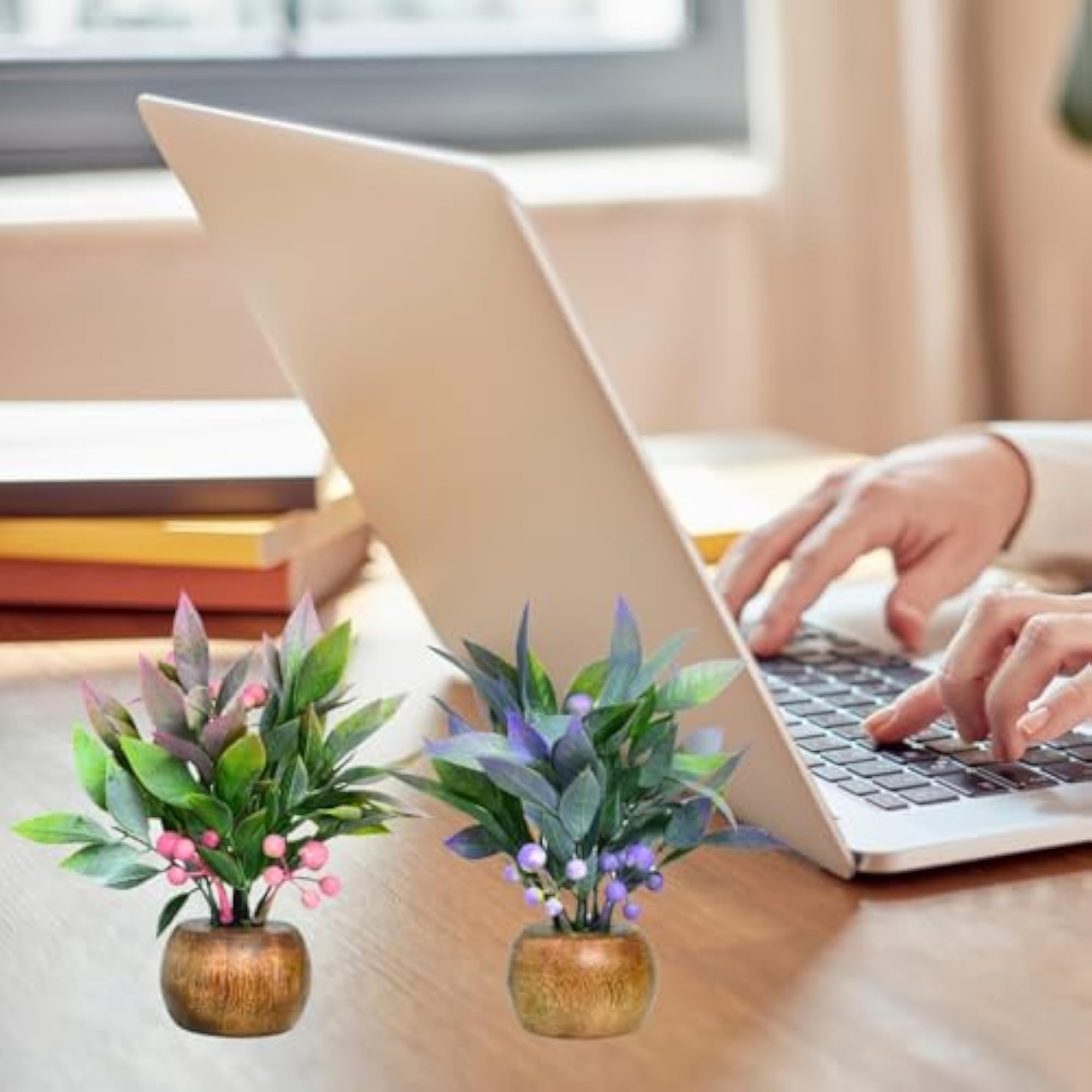Artificial Berries Plants with Wooden Pot, Decorative Small Plants
