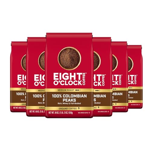 Eight O'Clock Coffee 100% Colombian Peaks, Medium Roast, Whole Bean, 18 Ounce (Pack of 6)