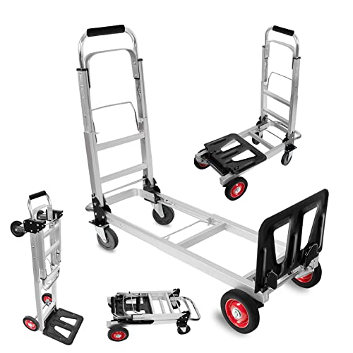 3 In 1 Aluminum Hand Truck Dolly Convertible Heavy Duty 460Lbs Capacity Folding Hand Truck With 6’’ Rubber Wheels And Telescoping Handles Multi-Position Dolly Platform Hand Cart #TOP1