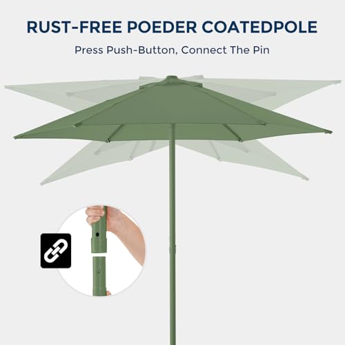 HOMSHADE 7.5ft Outdoor 1S Push-Up Patio Umbrella - Market Table Pool Deck Umbrella UPF50+ UV Protection with 6 Sturdy Ribs for Balcony, Garden, Lawn, Backyard (Light Green) — view 6