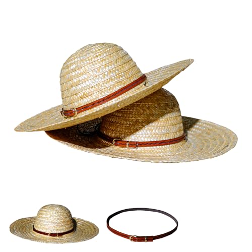 2-Pack Handwoven Natural Plant Straw Hats - Anime Inspired Cosplay Hat with Adjustable Drawstring, Summer Sun Hat for Adults & Teens