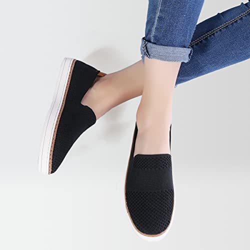 Truland Women’s Slip On Sneakers Fashion Tennis Shoes - Breathable Knit Loafers Casual Summer Shoes Comfortable Flats (6.5 D(M) Us,Black) #TOP5