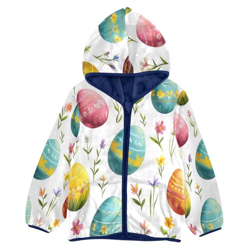 Floral Easter Eggs Pattern Toddler Fleece Jacket Girl Boys Hooded Fleece Jacket Coat Warm Outwear Zip-up 3-10T