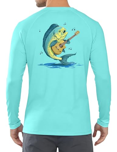 Image of Men's UPF 50+ Sun Fishing Shirt, Long Sleeve UV Protection Tee, Quick Dry Rash Guard for Outdoor Swim Hiking